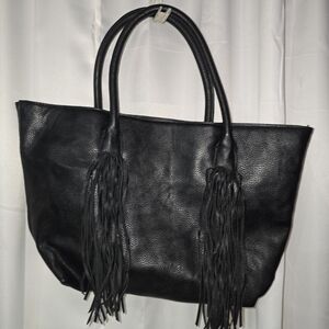H&M BLACK LEATHER W/ TASSEL  TOTE SHOULDER BAG